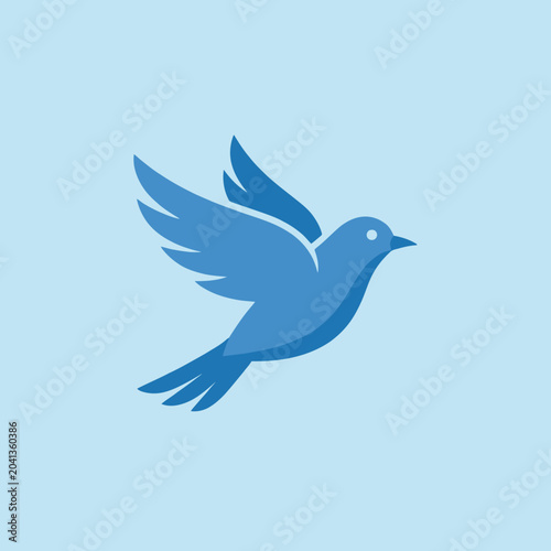 A simple flat illustration of a blue bird in flight motion