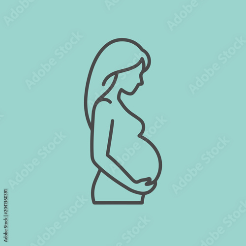 A simple line art icon of a pregnant woman in profile
