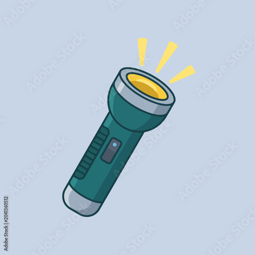 A bright green handheld flashlight glows against a soft background