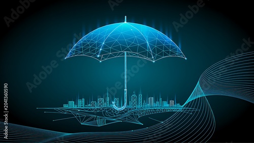 Digital umbrella protection over smart city network technology concept