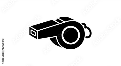 Black Silhouette of a Sports Whistle on a White Background.