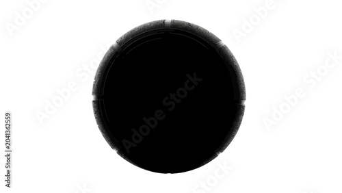 Black round object closeup view.