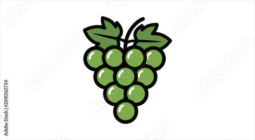 Photography Simple Cartoon Bunch of Green Grapes with Leaves.