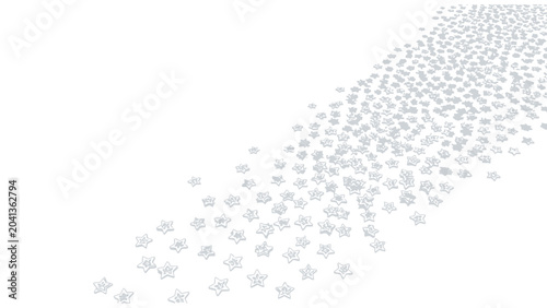 Dynamic abstract background with a multitude of small white stars scattering across a pure white canvas, ideal for festive, celebratory, and elegant designs.