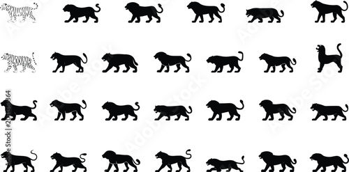Photography Collection of lion and tiger silhouettes isolated on gray background wildlife ve