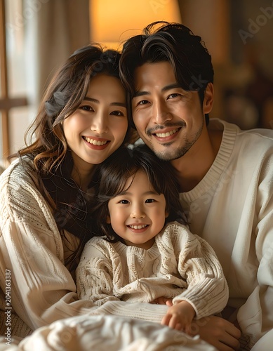 Happy Asian family with little child.