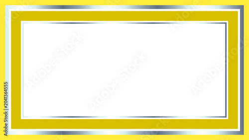 Elegant yellow and silver rectangular frame with a crisp white interior, ideal for modern design templates, presentations, or decorative borders