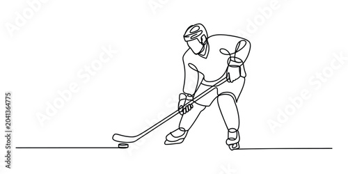 Photography Continuous single line drawing of an ice hockey player