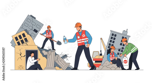 Foto Disaster Relief Team Rescues Survivors from Collapsed Buildings After Earthquake