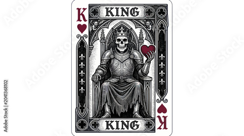 Fotografie Skeleton King of Hearts Playing Card Illustration