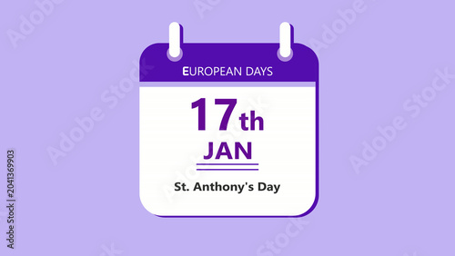 Konstfotografi Saint celebration calendar interface featuring 17th January St Anthonys Day with