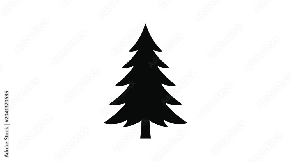 Obraz premium Conifer tree silhouette rendered in bold black provides a clear natural symbol on a clean white background.
