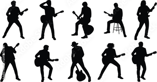 Foto Guitarist Silhouette Collection with Rock Musicians Performing Live Music and Co