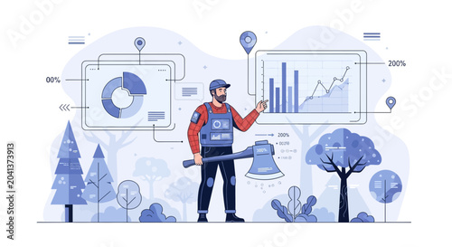 Lumberjack Analyzing Forestry Data with Digital Tools