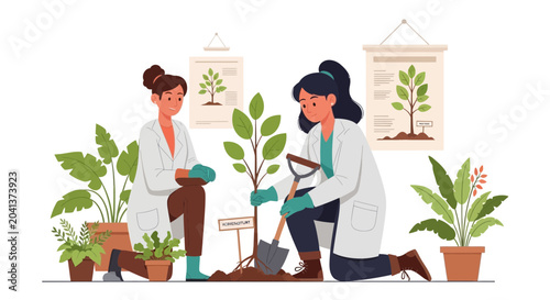 Scientists Planting Trees in Agricultural Research Setting