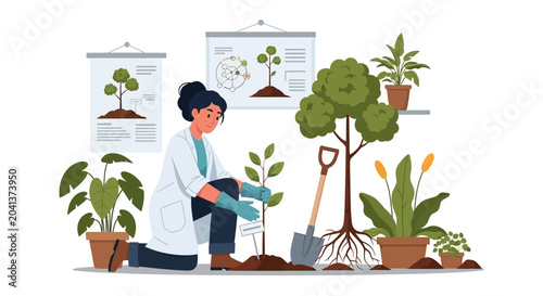 Scientist Planting Seedling in Research Garden