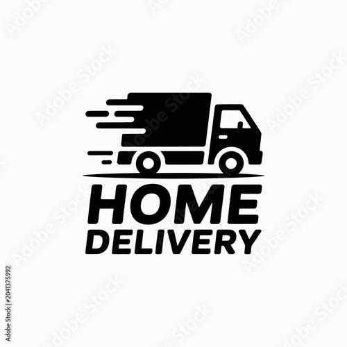 Fast Home Delivery Logo with Moving Truck Icon Express Shipping and Logistics Vector