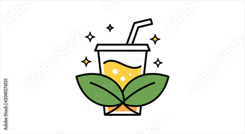 Bild auf Leinwand Healthy Fresh Juice Drink with Leaves and Sparkles.