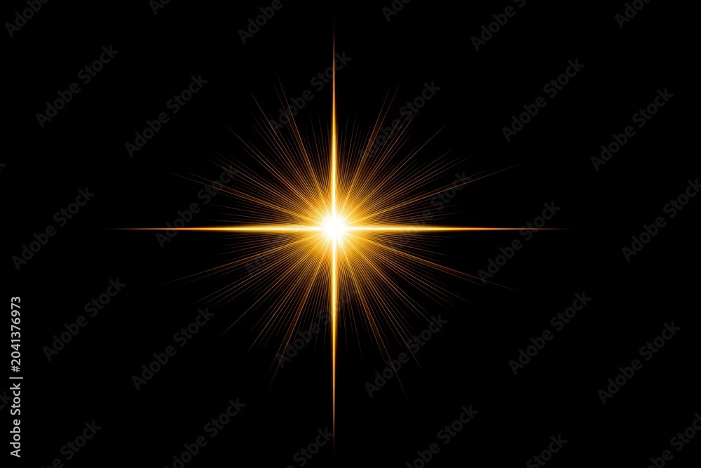 Fototapeta premium A bright golden starburst on a dark background, radiating light and energy.