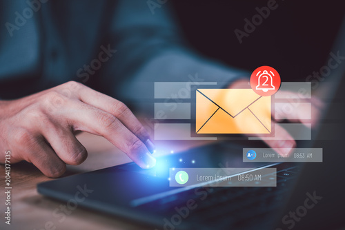 Φωτογραφία Communication managers oversee digital notification systems with instant messaging, email alerts, customer engagement, and smart online communication for efficient business connectivity