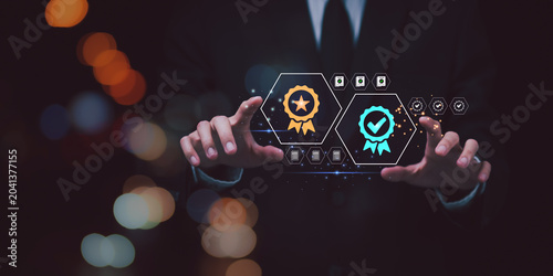 Tableau sur toile Quality assurance managers oversee compliance control systems with digital certification, performance monitoring, verification standards, and corporate audit processes for operational excellence