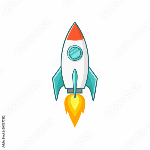 Cartoon Rocket Ship Launching with Flames