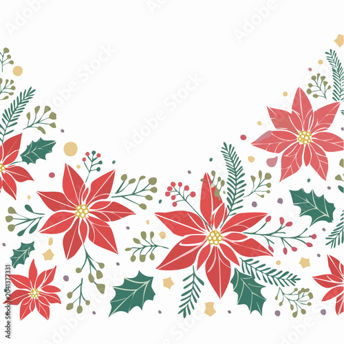 Christmas Poinsettia and Holly Border Illustration