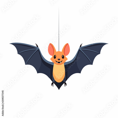 Cute cartoon bat hanging by a thread