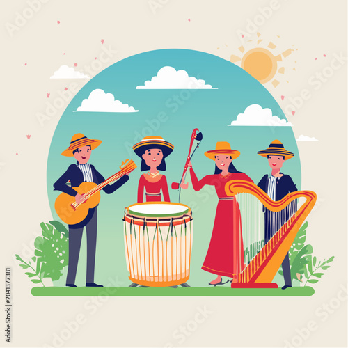Diverse Musical Ensemble Performing Outdoors