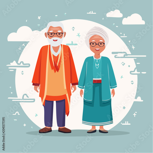 Elderly Couple in Traditional Indian Attire