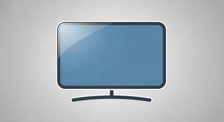 A modern, flat-screen television with a blue screen and black bezel, placed on a gray background with a white border.