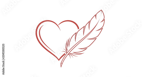 Canvastavla Delicate Heart with Feather Outline - Symbol of Love, Gentleness, and Writing