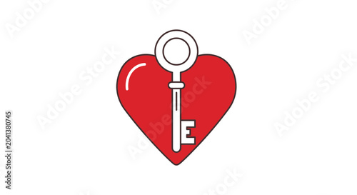 Foto Red Heart with Vintage Key - Symbol of Love, Secrets, and Solutions