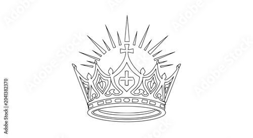 Foto Elegant Crown Outline with Cross Symbol and Radiant Rays - Royalty and Power Sym