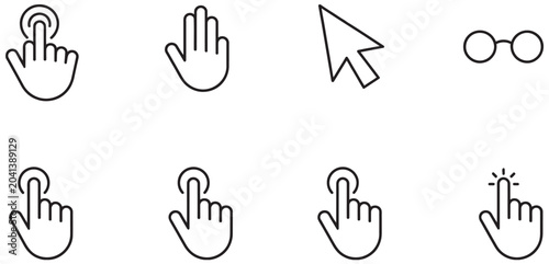 Collection of linear hand cursor icons for web design, user interface, and navigation