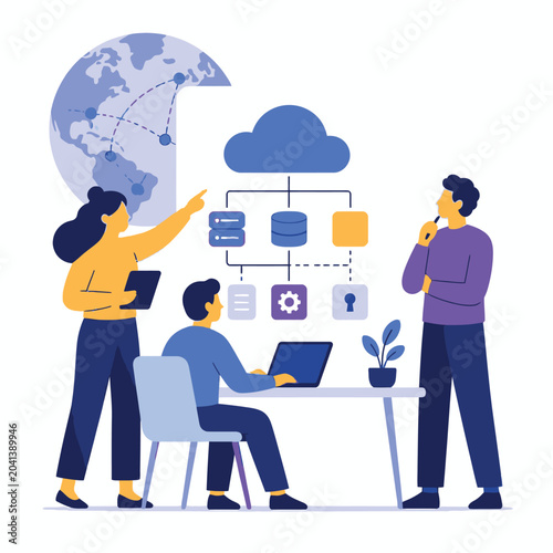 Team Collaboration in Cloud Computing Illustration.