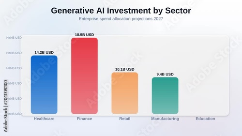 Animated bar chart showing generative AI investment by sector comparing enterprise spend allocation projections 2027