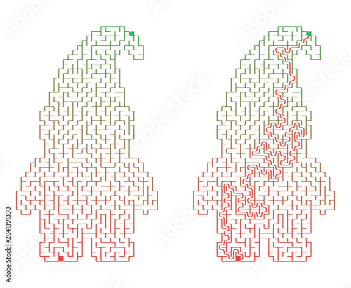 Gnome shaped maze for kids activity with solution puzzle
