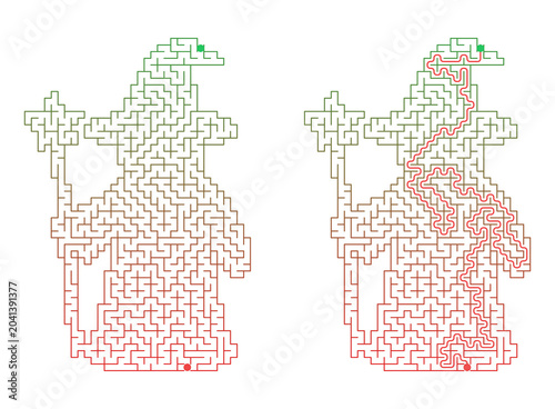 Wizard shaped maze for kids activity with solution puzzle