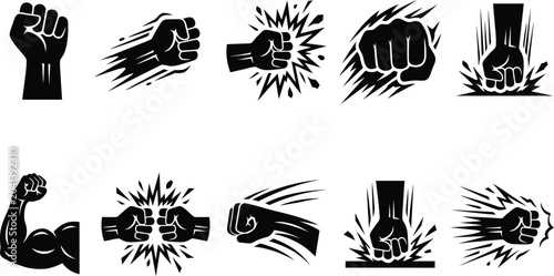 Canvastavla Collection of black fist icons in various dynamic poses
