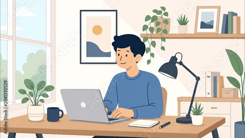 Happy Professional Working Comfortably From Home Office