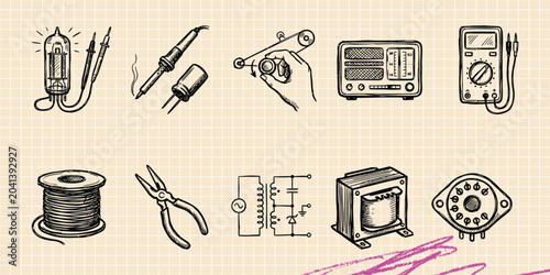 Black ink scribble doodle vector vintage hand drawn set of barber shop salon hair beauty scissors and grooming tools