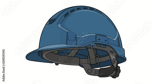 Tableau sur toile A blue hard hat with a black chin strap on a plain white background, showcasing industrial safety equipment