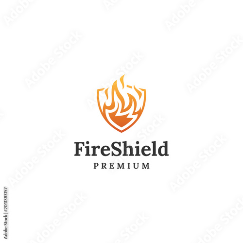 Fire shield logo design template flat vector