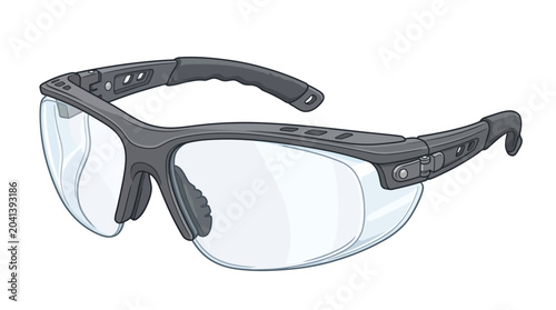 Cuadro en lienzo A pair of black safety glasses with clear lenses and rubber grips on a white background