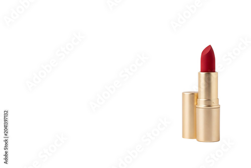 Fotografía Red lipstick in elegant gold tube cosmetic product