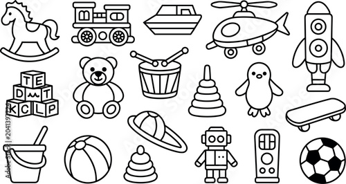Canvastavla Cute children toys nursery playroom objects and preschool game elements minimali