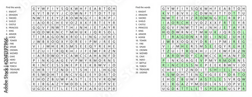 Knights and Dragons Word Seek Puzzle Sheet Fantasy Vocabulary Challenge