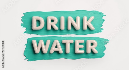 Water drink typography on teal brush strokes for healthy wellness hydration sign