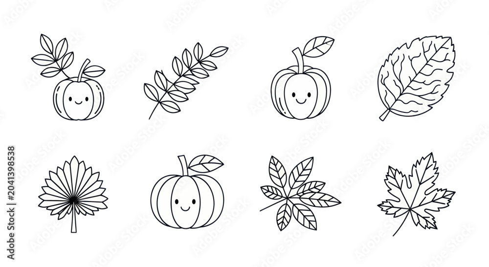 Fototapeta premium Cute hand-drawn autumn leaves and pumpkins perfect for seasonal designs and children?s art projects.